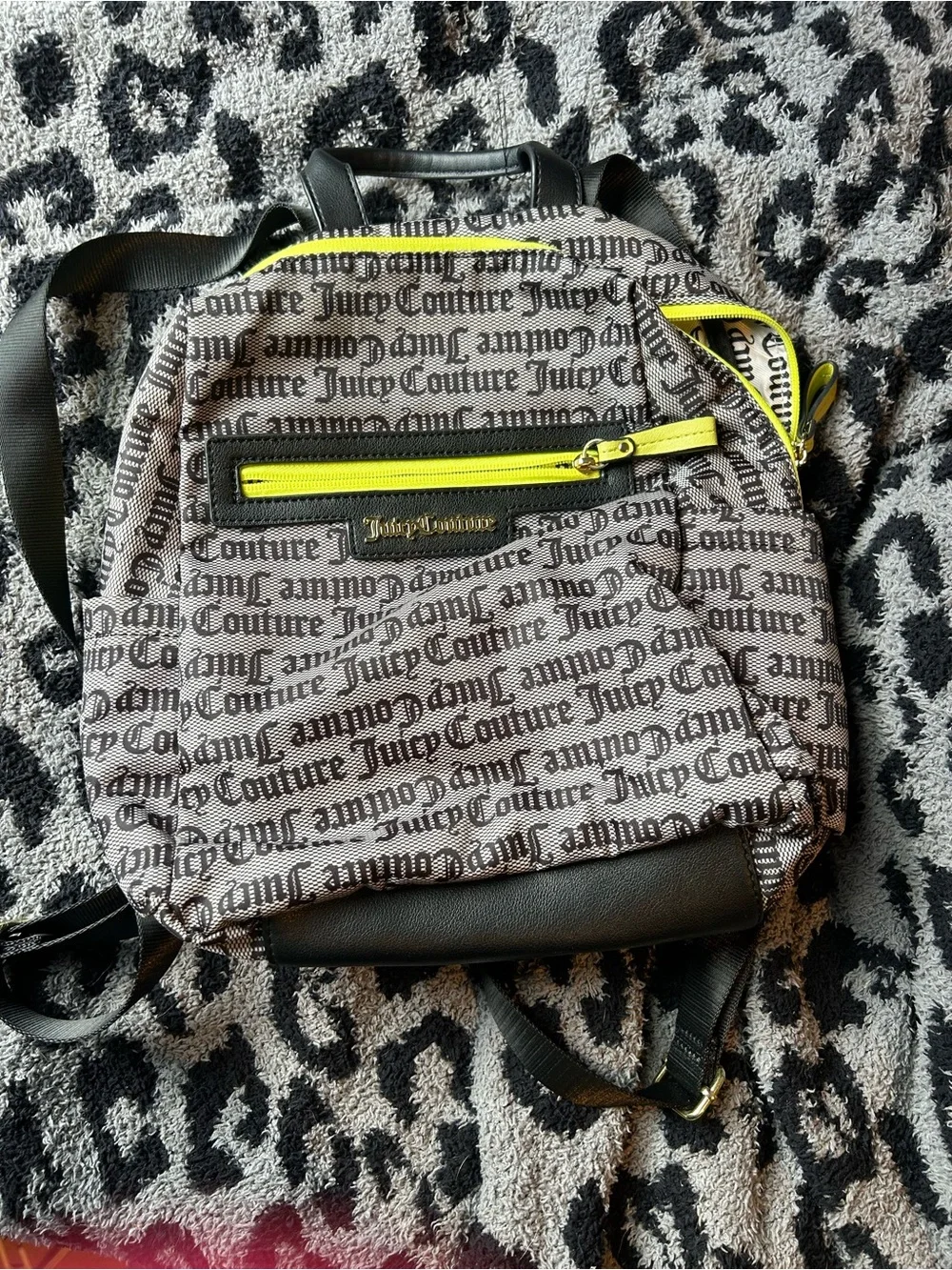 Juicy Couture Black Logo Mini Backpack with Yellow Accents